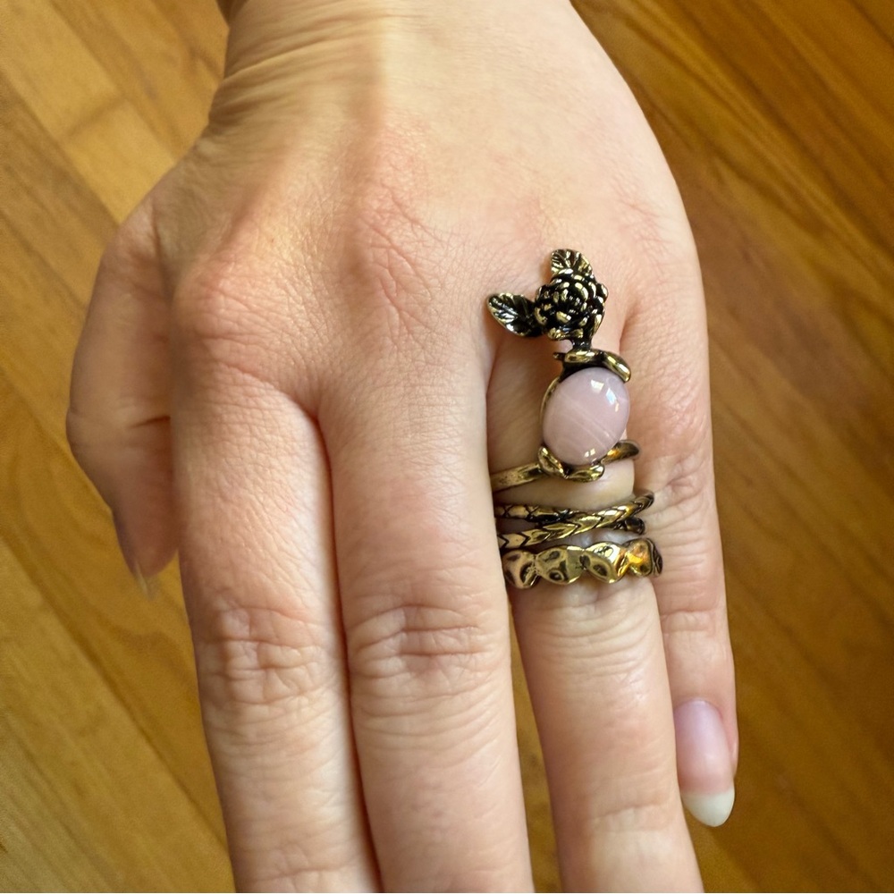 Free People Morning Meadow Gold and Pink Stackable Ring Set